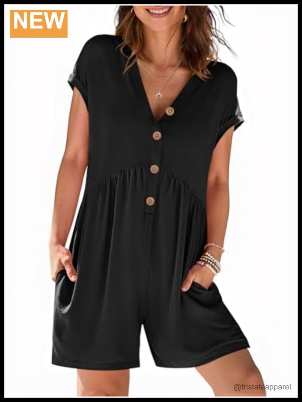 MEROKEETY Women's V-Neck Short Sleeve Romper Casual Summer Jumpsuit